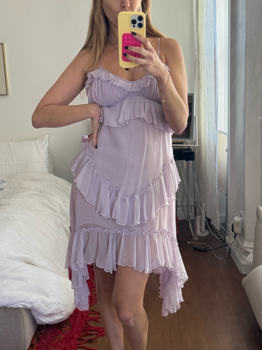 Rodarte Lavender High-Low Ruffle Slip Dress